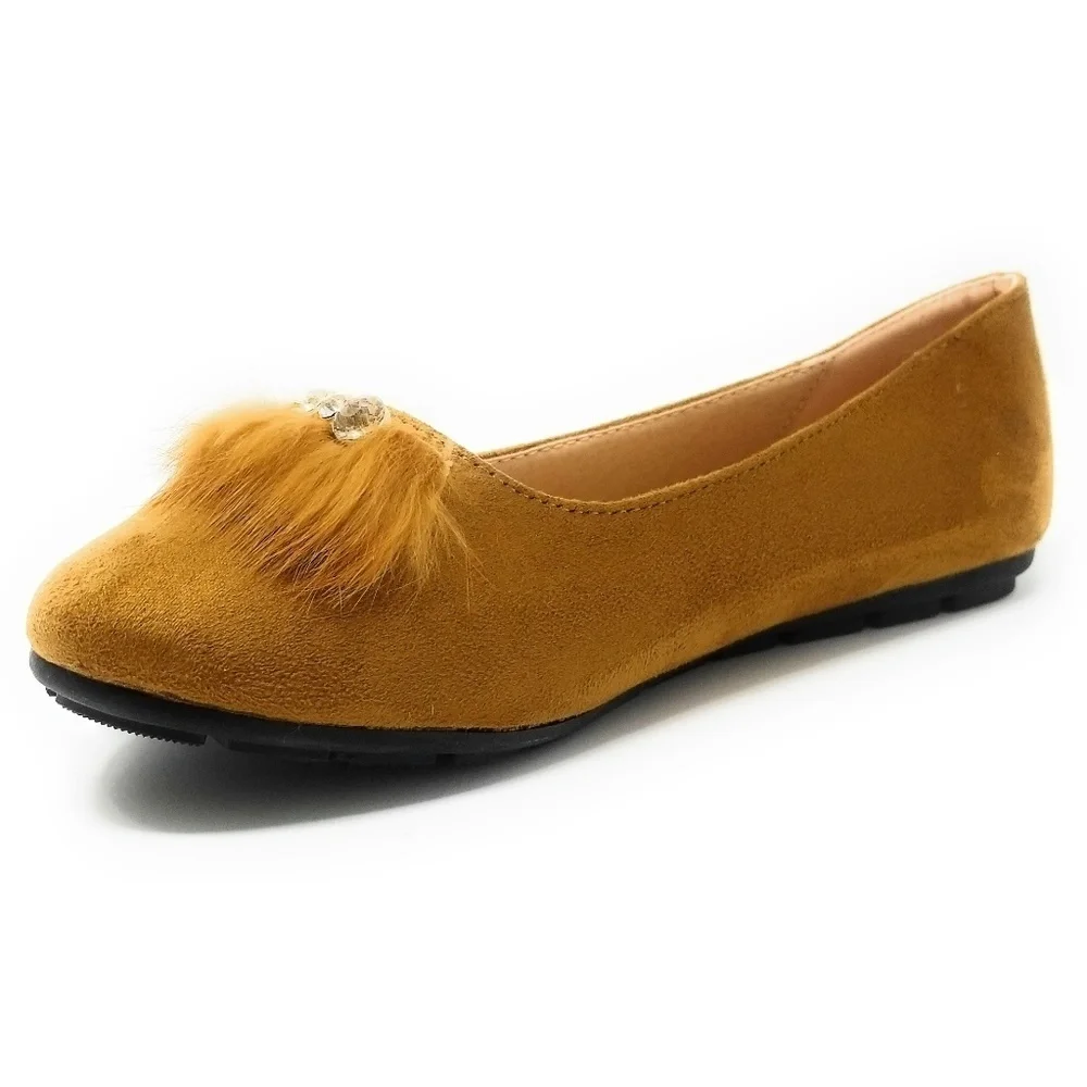 Feather Embellished Buckle Flats, B-2719, Brown Size 8.5